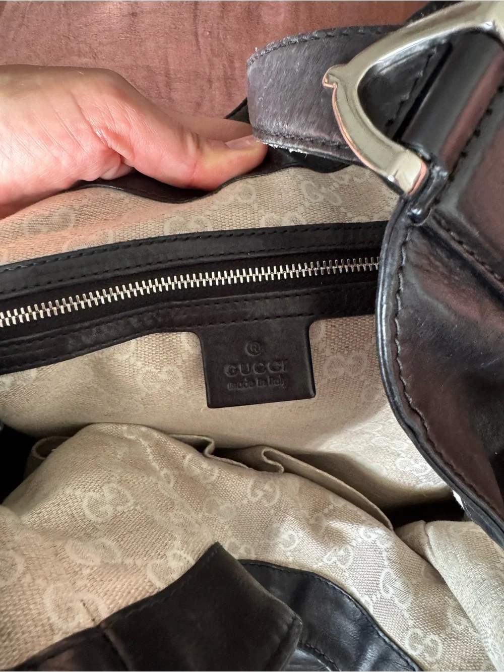 Gucci Black Leather Slouchy Hobo with Silver Buckle Accent